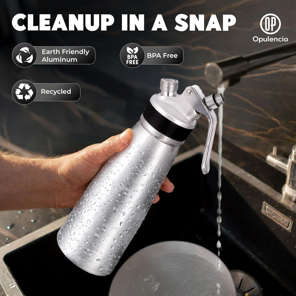 Professional Aluminum Whipped Cream Dispenser – Leak-Resistant Whip Cream Maker with 5 Stainless Steel Decorating Nozzles & Cleaning Brush – 1-Pint / 500 mL Cream Whipper