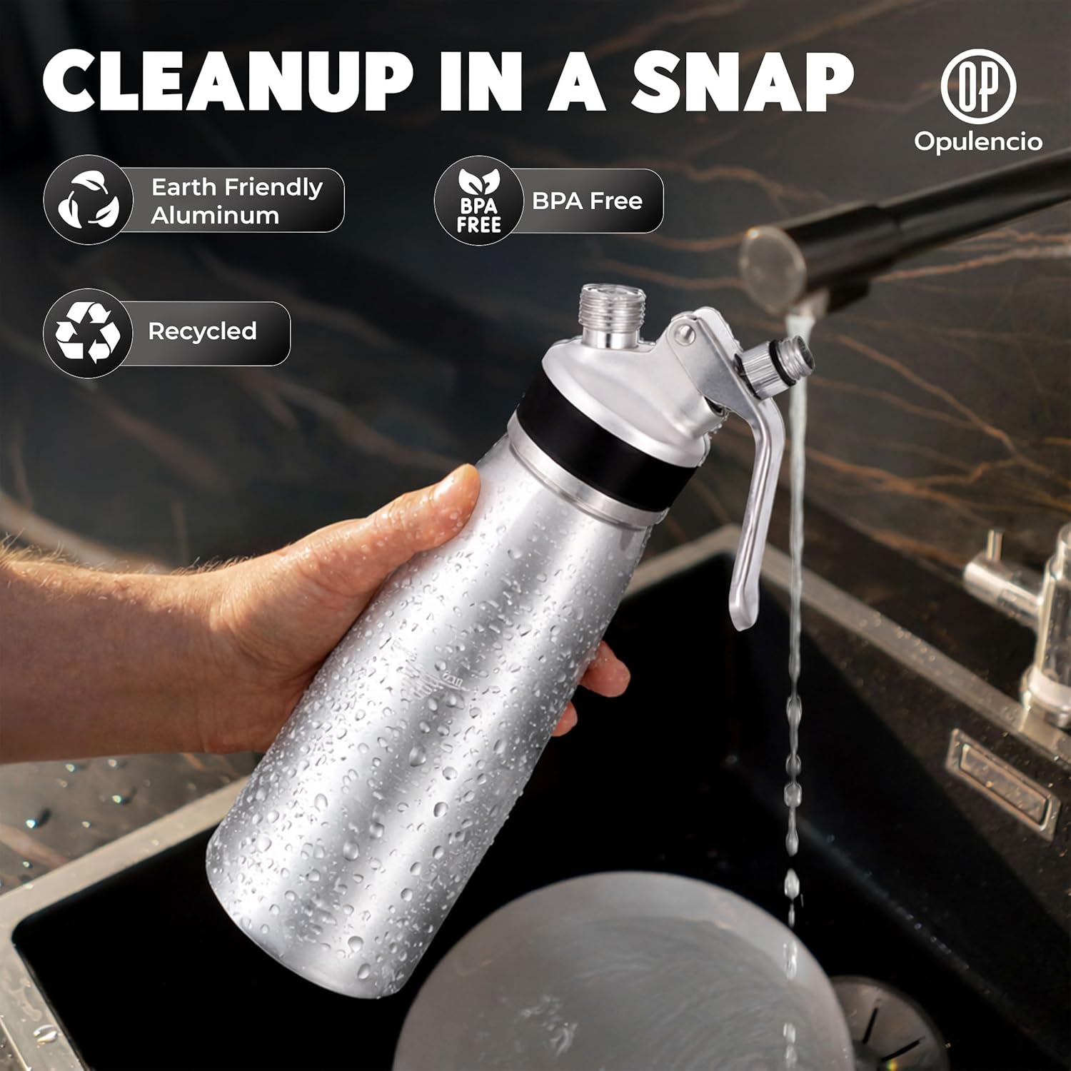 Professional Aluminum Whipped Cream Dispenser – Leak-Resistant Whip Cream Maker with 5 Stainless Steel Decorating Nozzles & Cleaning Brush – 1-Pint / 500 mL Cream Whipper