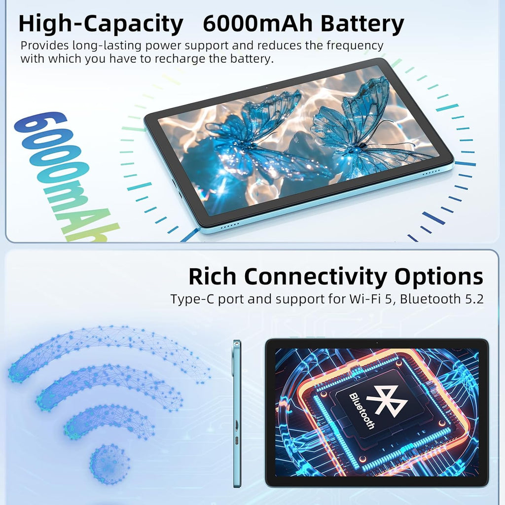 Android 15 Tablet 10 inch, 24GB RAM 128 ROM, Tablets with Keyboard Case Mouse Stylus, 1TB Expandable, Octa-Core 6000mAh 1280x800 IPS HD, WiFi, T615 CPU, High Performance, Processor, Dual Camera (Blue)