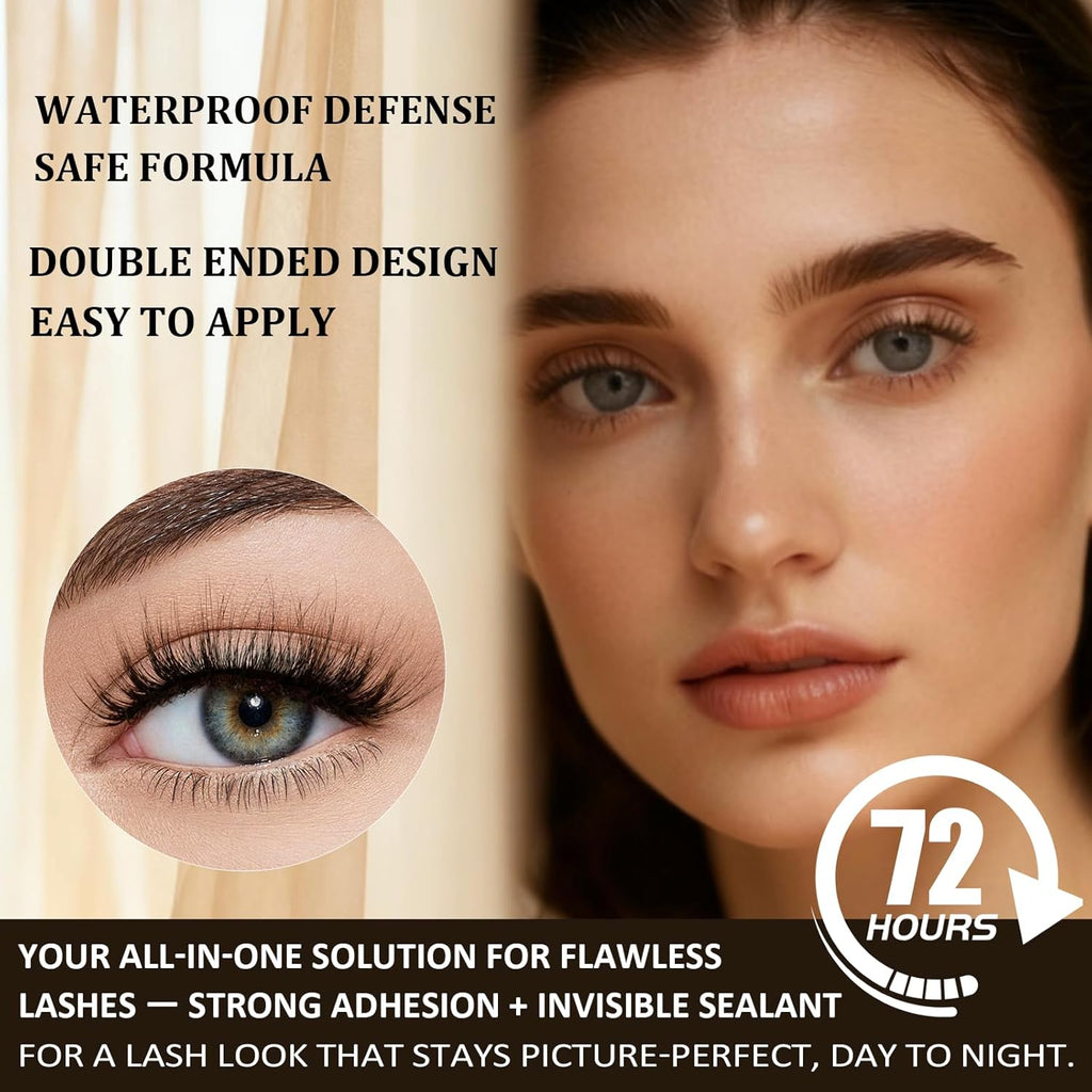Eyelash Glue with Lash Bond & Seal, 72H Waterproof Cluster Lash Glue for Eyelash Extensions, Long-Lasting & Gentle, 2-in-1 Bond and Seal for Lash Clusters, Lightweight Adhesive, Easy Application