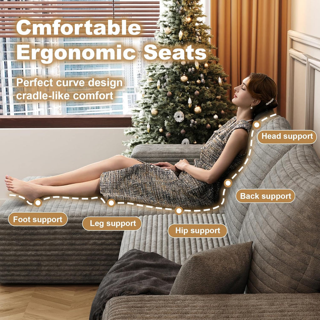 108" Sectional Couches for Living Room Cloud Couch Sofa with L-Shape Upholstered Boneless Couchs Modern Modular Sectional Couch with Chaise (Grey, 108" Left Facing Chaise+2Seaters)