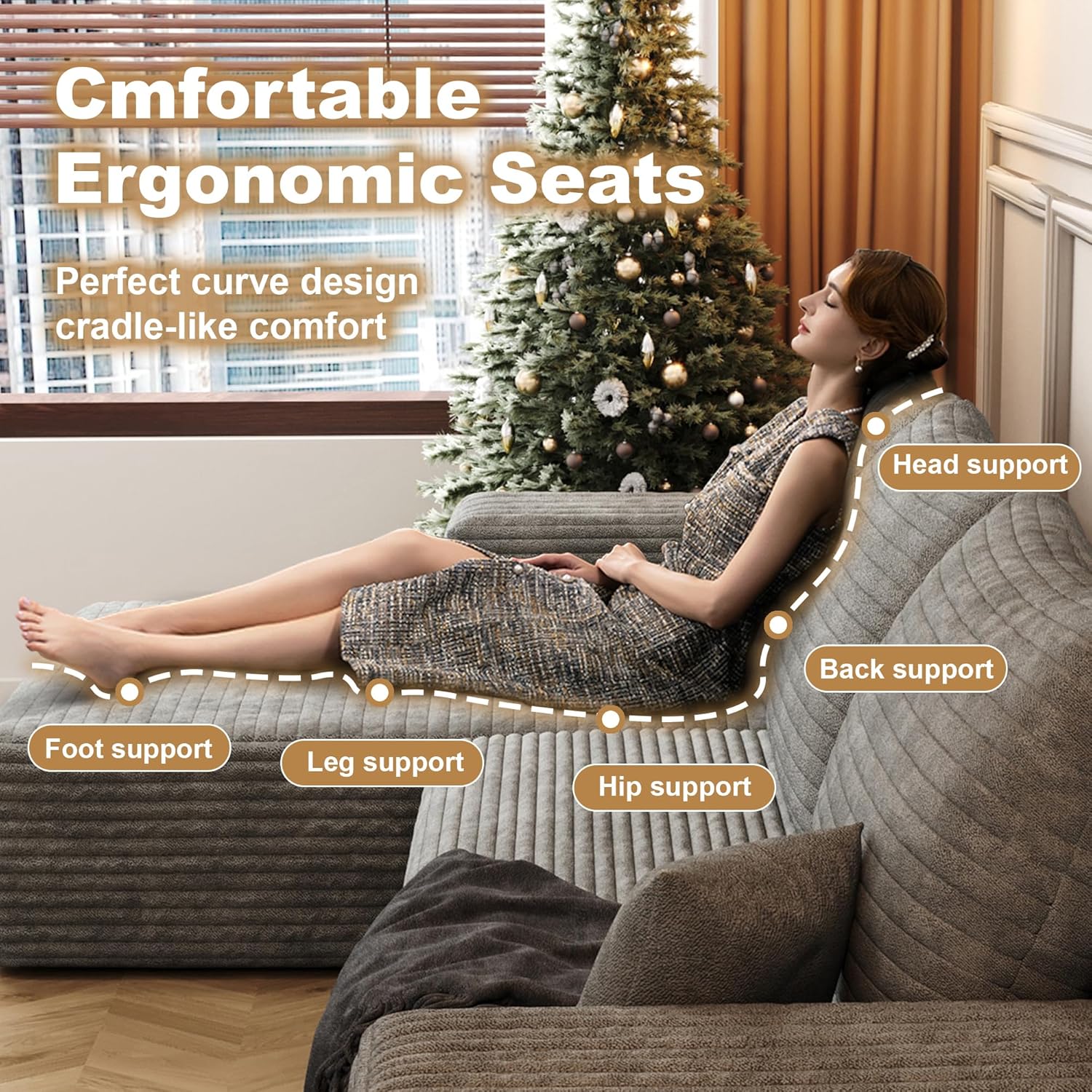 108" Sectional Couches for Living Room Cloud Couch Sofa with L-Shape Upholstered Boneless Couchs Modern Modular Sectional Couch with Chaise (Grey, 108" Left Facing Chaise+2Seaters)