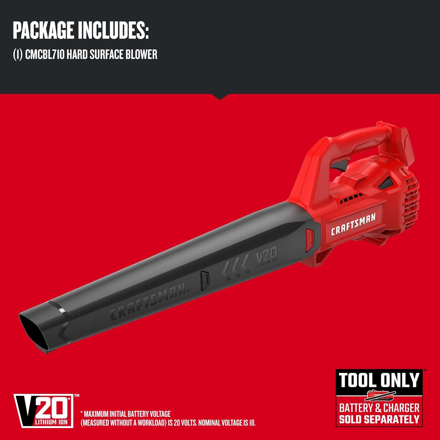 CRAFTSMAN V20 Cordless Leaf Blower, Hard Surface Blower, Bare Tool Only (CMCBL710B)
