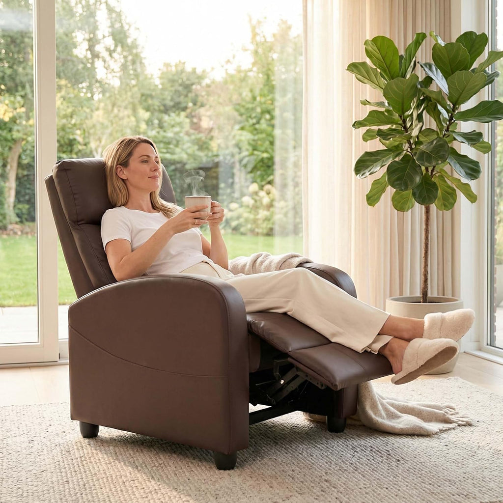 Sweetcrispy Massage Recliner Chair for Adults, Adjustable Home Theater Seating with Lumbar Support for Living Room, Modern Fabric Reclining, Brown