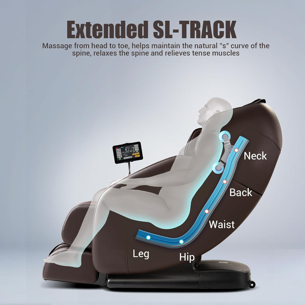 MYNTA Massage Chair Full Body, Zero Gravity SL Track Heavy Duty Massage Recliner Chair with Heat, 12 Auto Modes for Home, M1612 Brown