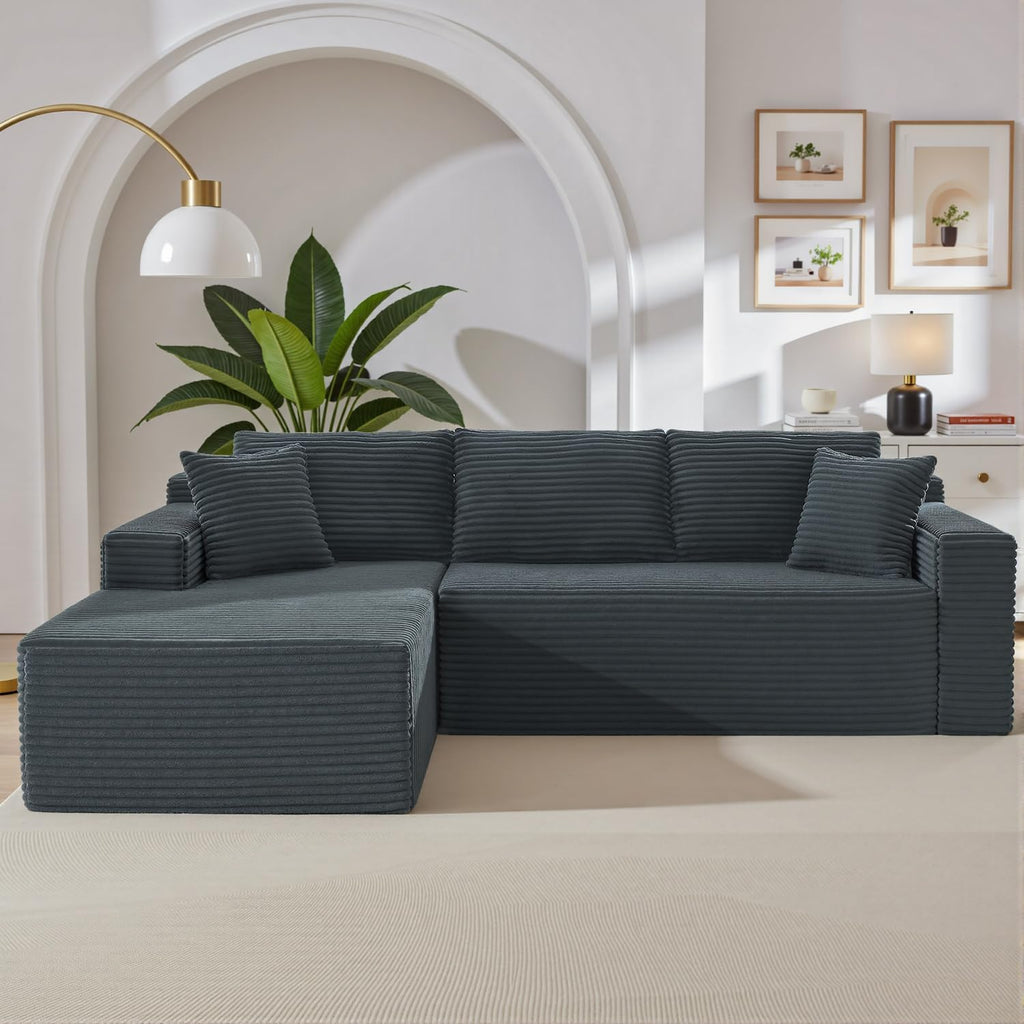105 Inch Cloud Sectional Couch,Modern Modular Sectional Sofa with Deep Seat,Corduroy Boneless Couches with L-Shape Chaise for Living Room Bedroom,No Assembly Required (Dark Grey, Left Facing Chaise)