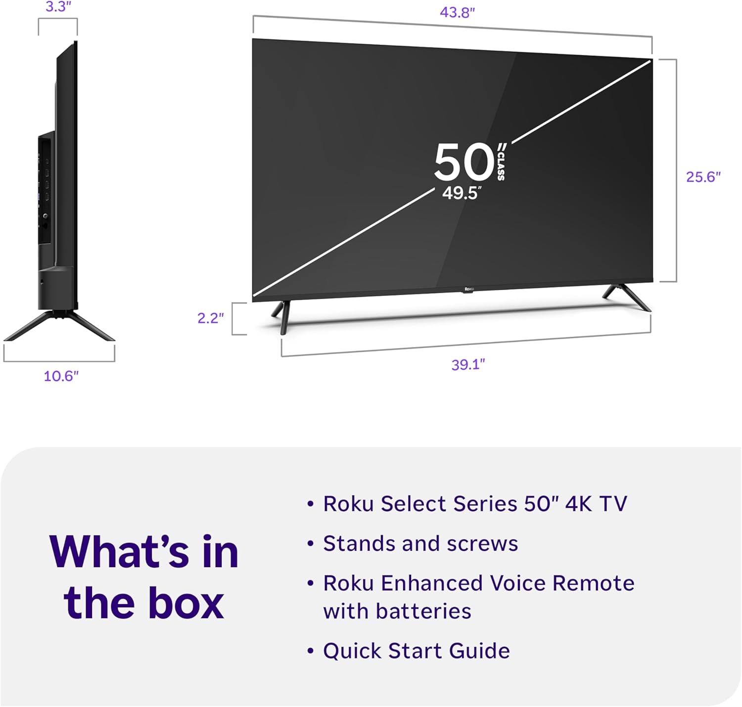 Roku Smart TV – 50-Inch Select Series, 4K HDR TV – RokuTV with Enhanced Voice Remote – Flat Screen LED Television with Wi-Fi for Streaming Live Local News, Sports, Family Entertainment