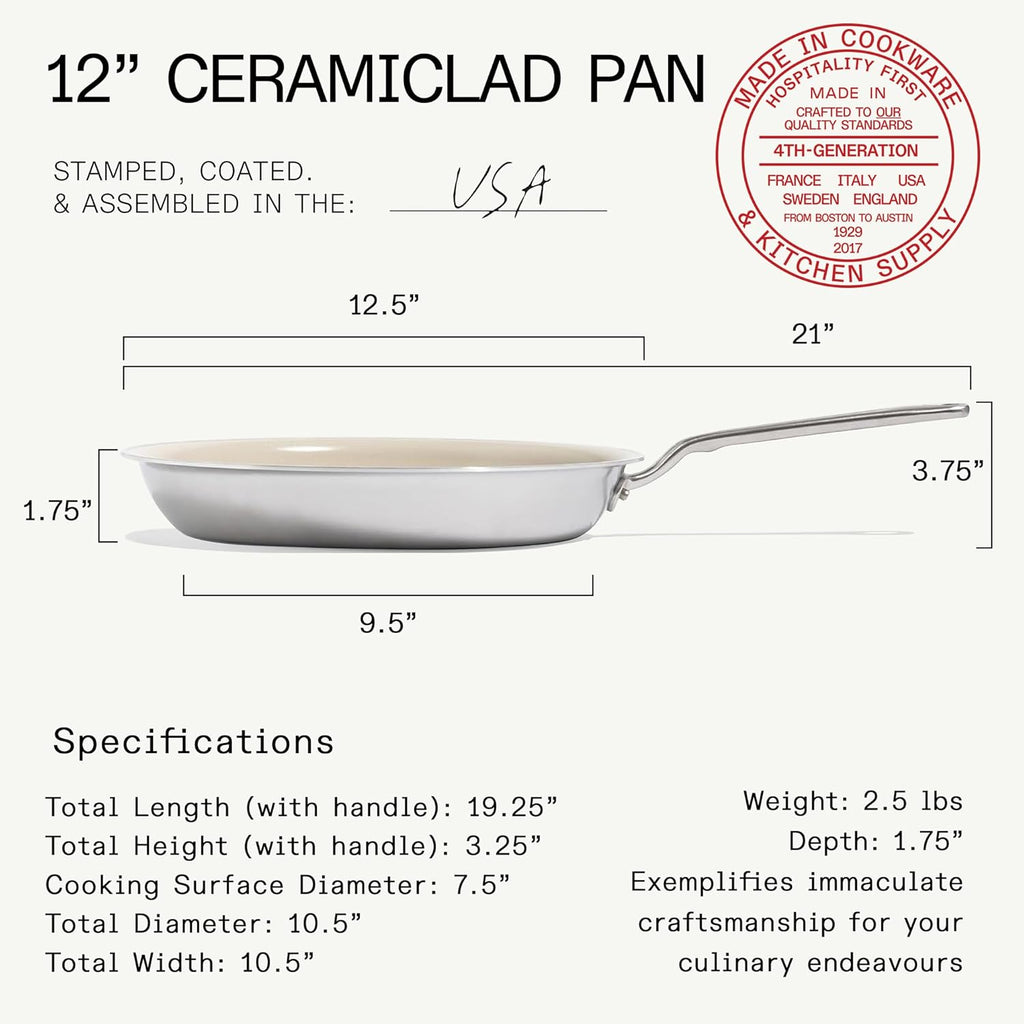 Made In Cookware - 3-Piece (Includes 8", 10", 12") Ceramic Non Stick Frying Pan Set (Discontinued CeramiClad 1.0) - 5-Ply Stainless Clad with Stay-Cool Handle - Professional Cookware