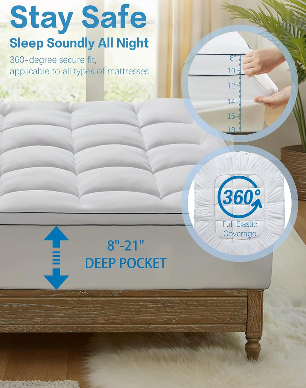 WestMonth Premium Quilted 1000GSM Luxury Extra Thick Mattress Topper - Breathable & Fluffy Soft Cooling Bed Cover with Deep Pocket (8-21") - Fits Standard Mattresses Perfectly (White, King)