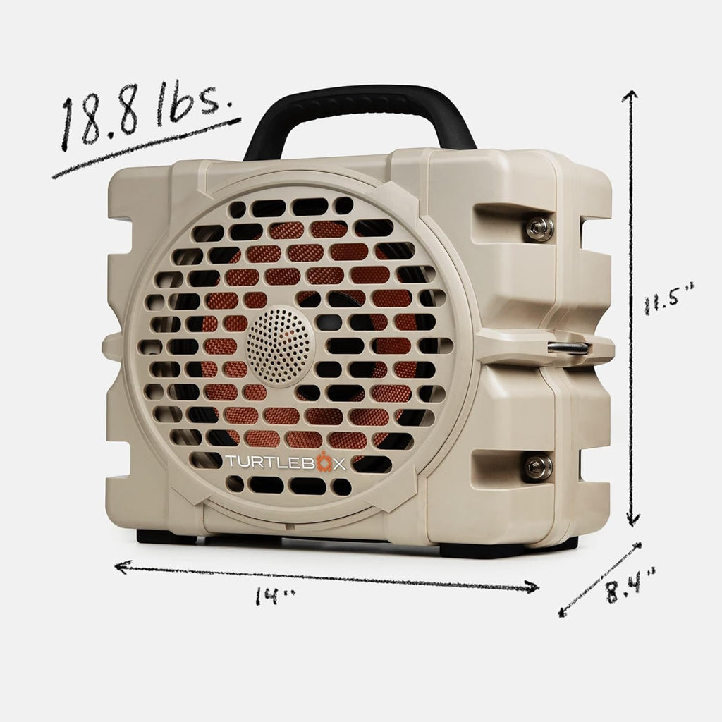 Turtlebox Grande: Loud! Outdoor Portable Bluetooth 5.4 Speaker | Rugged, Waterproof, Ultra-Portable | Plays to 126db, Deep Bass, Shockproof, Unlimited Pairing (Black Handle, Tan)