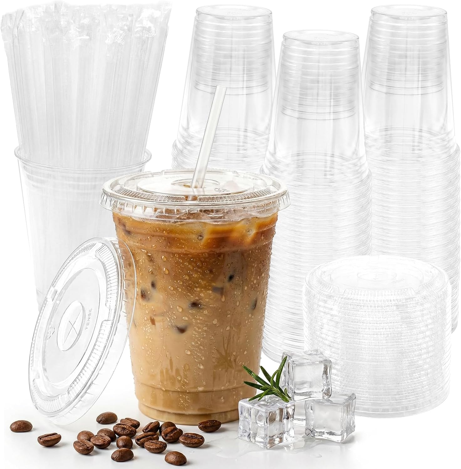 16 oz Clear Plastic Cups with Lids and Straws 100 Pack Iced Coffee Cups with Lids for Smoothie Iced Coffee Disposable Coffee and TO-GO Cups for Cold Drinks, Milkshake, Bubble Tea