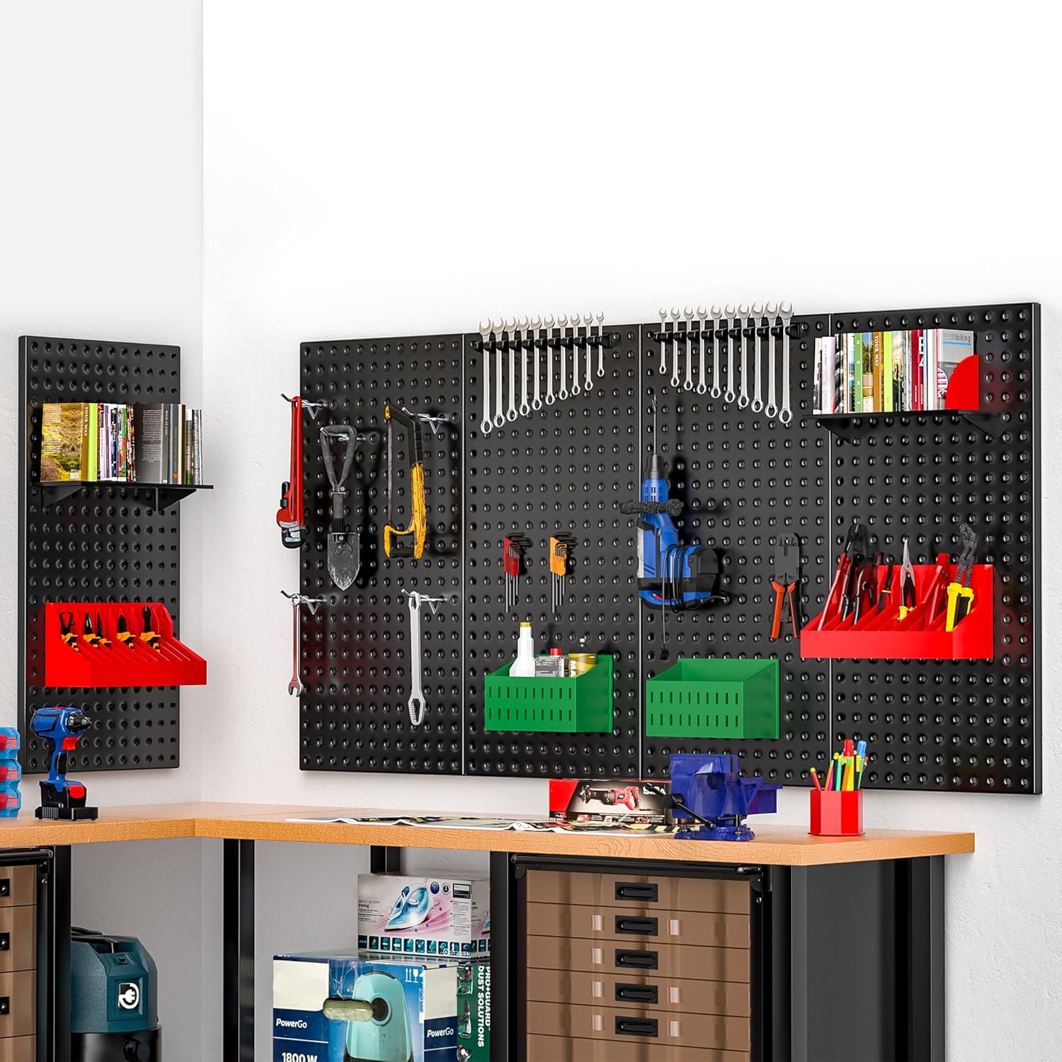 EVERHANGER Metal Pegboard Panels 24" x 12", Heavy Duty Steel Peg Boards for Garage, Pegboard Wall Organizer for Tool Storage and Organization, Black, 5 Pack