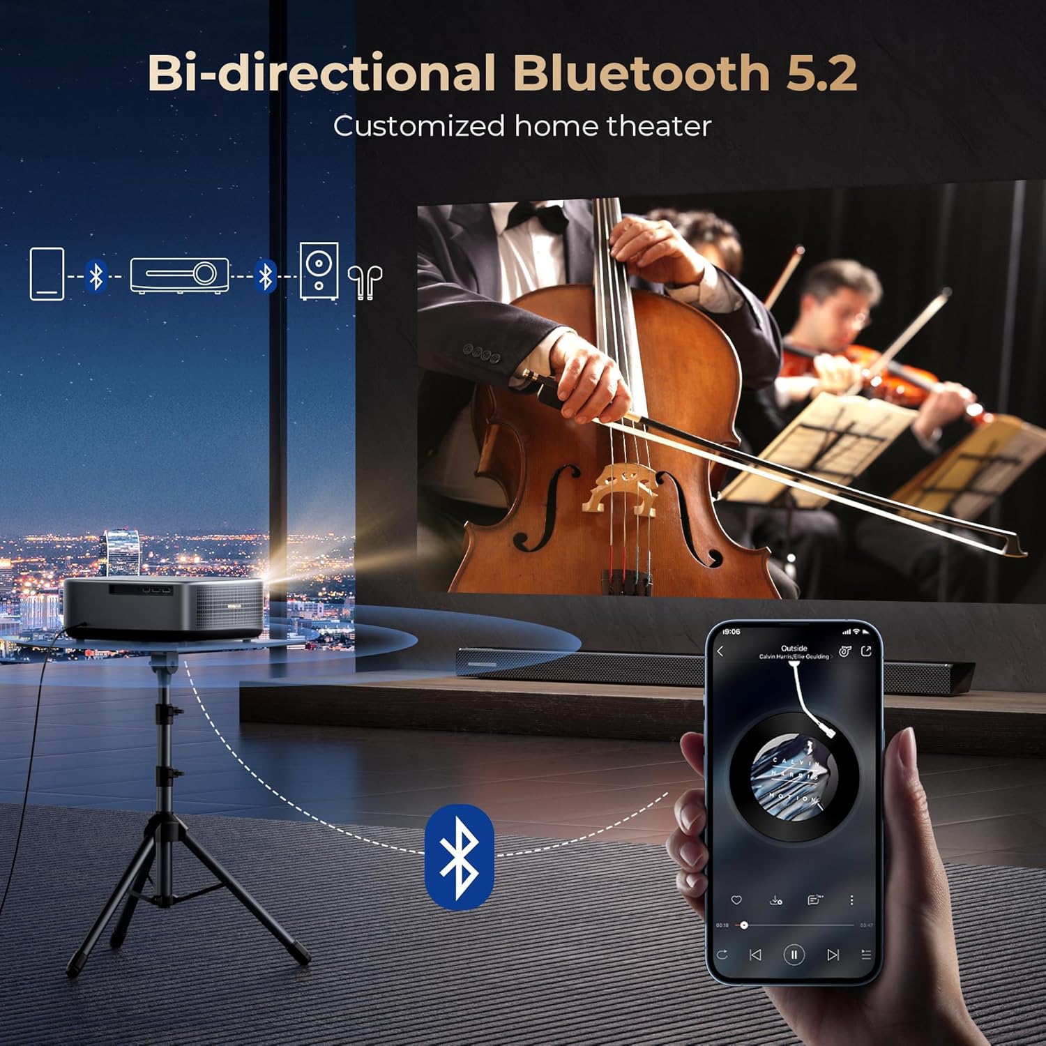 2500 ANSI & 30W Speakers Alvar 4K Support Projector with WiFi 6 and Bluetooth, dbx-tv Sound, Built in NetfIix App & DoIby Audio Outdoor Proyector, Auto Focus & Keystone Native 1080P Smart Projector