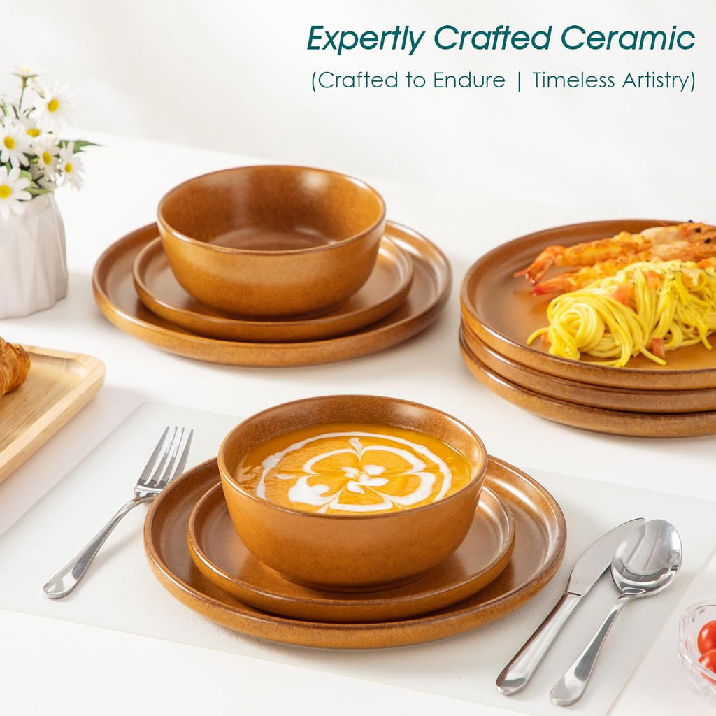 vancasso Plates and Bowls Sets, 18 Pieces Modern Ceramic Dinnerware Set for 6, Dish Set for Kitchen, Dinner Set Stoneware Dishware Set Microwave and Dishwasher Safe, Yellow, Series ZERMATT