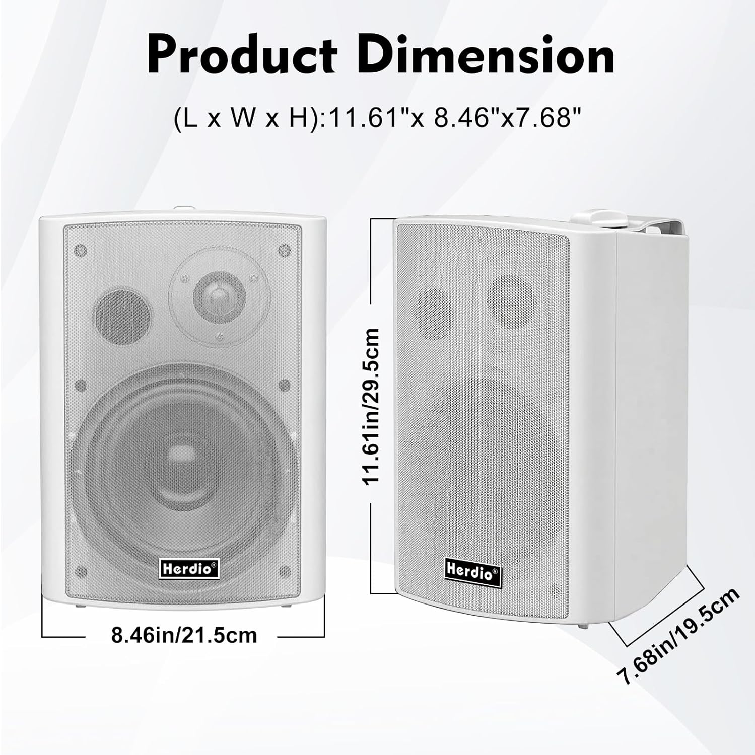Herdio 6.5" 400W Outdoor Bluetooth Speakers, IPX5 Waterproof Rating and Be Able to Wireless Multi-Connection Up to 20 Units for Patio/Porch/Balcony (White, 2-Pack)