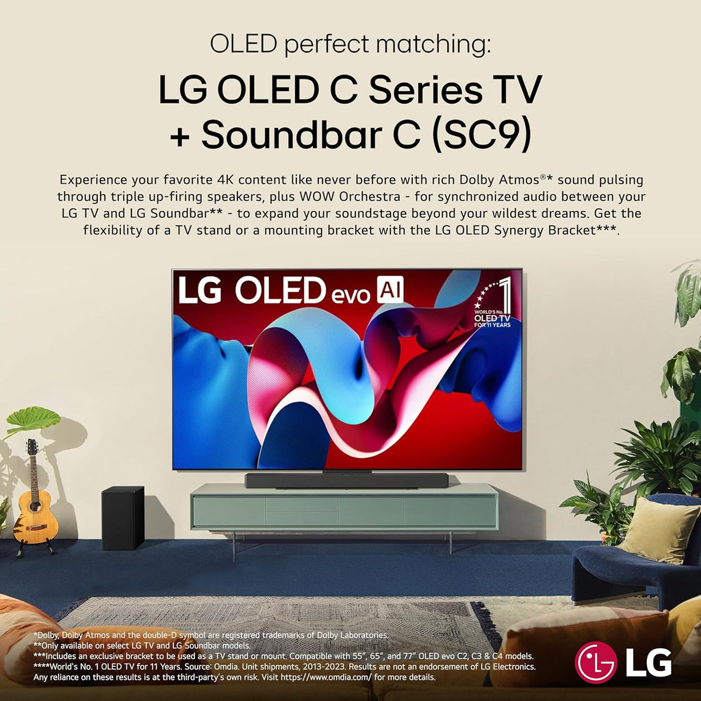 LG SC9S 3.1.3-Channel Perfect Matching Soundbar to the OLED evo C Series TV, Dolby Atmos, Wow Orchestra, WOWCAST Built-in with Wireless Dolby Atmos, Rear Speaker Ready, Wireless Subwoofer