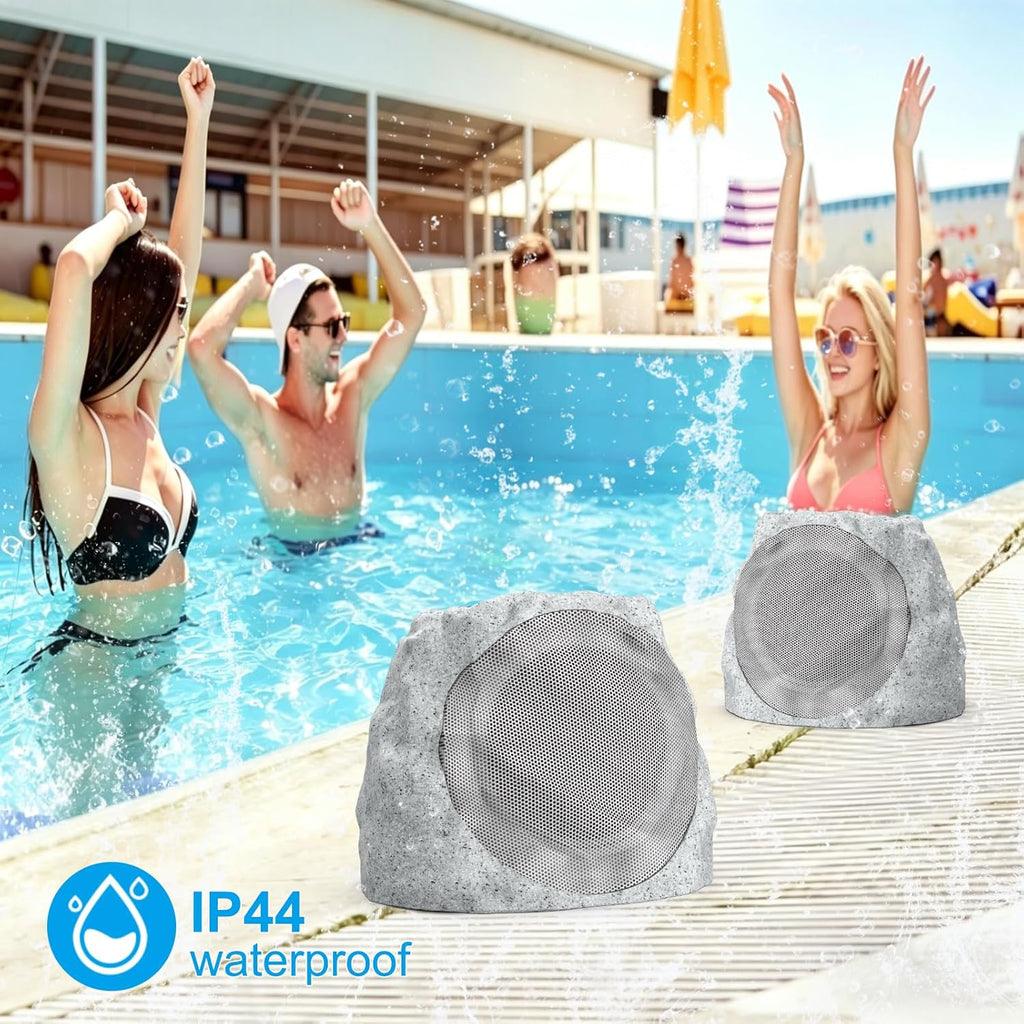 Outdoor Speakers Solar Powered & USB-C Rechargeable, Rock Speakers TWS Pairing Wireless Outdoor Speaker Bluetooth 5.4, LED Light Show, Waterproof, ideal for Backyard BBQ, Garden, Poolside (2-Pc,Grey)