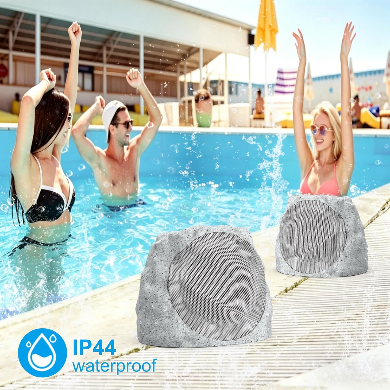 Outdoor Speakers Solar Powered & USB-C Rechargeable, Rock Speakers TWS Pairing Wireless Outdoor Speaker Bluetooth 5.4, LED Light Show, Waterproof, ideal for Backyard BBQ, Garden, Poolside (2-Pc,Grey)