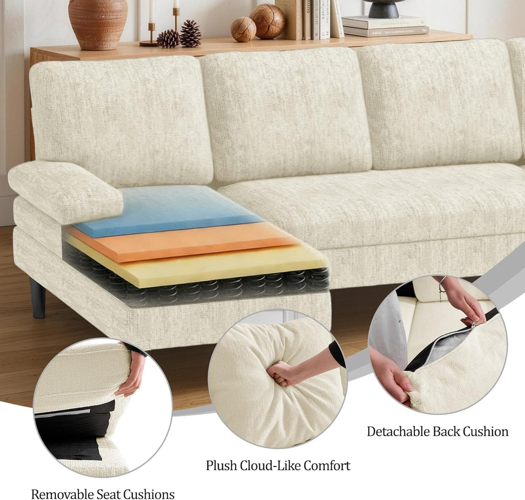 Korser U-Shaped Sectional Couches for Living Room, 101 Inch Modern Modular Sofa with Double Chaise Lounge, Comfy Chenille Fabric 4-Seat Couch Set for Apartment, Beige