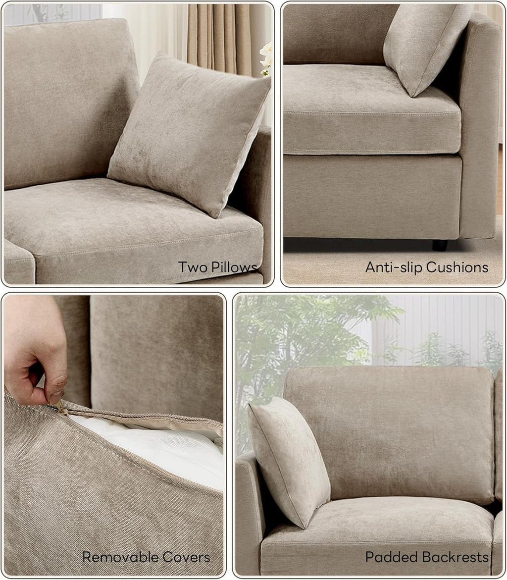 Iroomy Sectional Cloud Couch for Living Room, Spring Cushion Seating, L Shaped Convertible Modular Sofa with Ottoman, Khaki | Convertible, Balanced Comfort, Soft-Strong Chenille, Apartment-Friendly