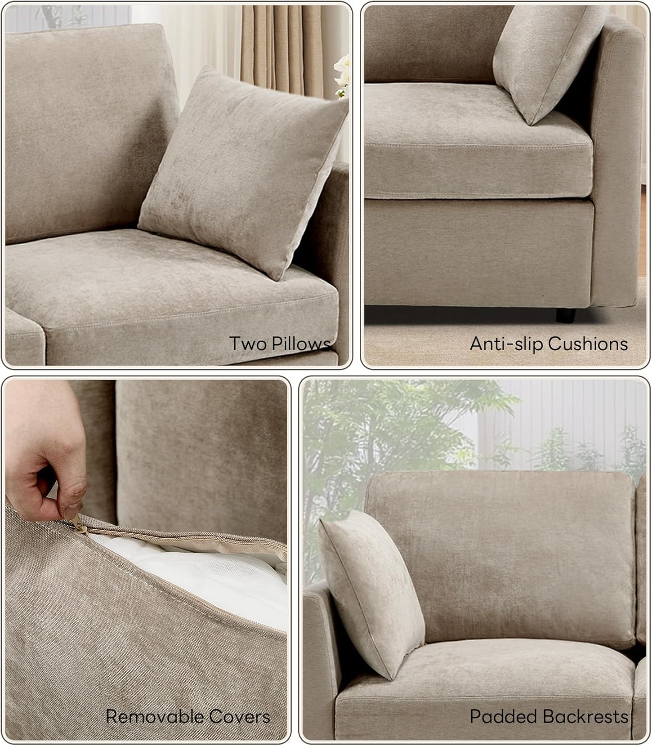 Iroomy Sectional Cloud Couch for Living Room, Spring Cushion Seating, L Shaped Convertible Modular Sofa with Ottoman, Khaki | Convertible, Balanced Comfort, Soft-Strong Chenille, Apartment-Friendly