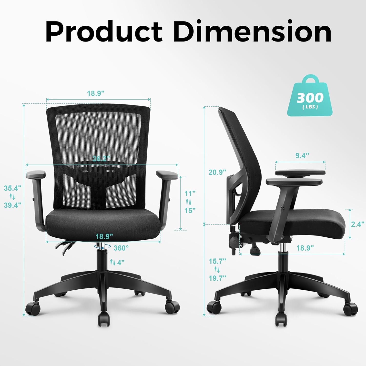 ALPHA HOME Office Chair Ergonomic, Mid Back Mesh Computer Chair with Lumbar Support Executive Stool with Adjustable Armrest & Seat Cushion, BIFMA & SGS Certified