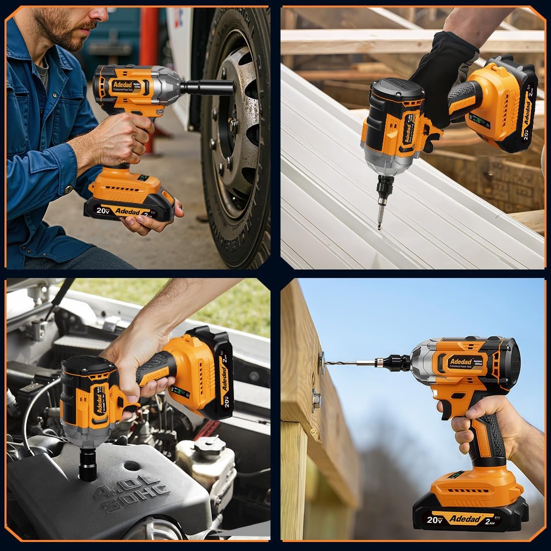 Brushless Impact Wrench 3-in-1 500N.m(369Ft-lbs) Torque Wrench 1/2 Drive with 2.0Ah Battery, 8 Drill Bits, 6 Screwdriver Bits, 4 Sockets, Cordless Impact Gun for automotive Repair and DIY