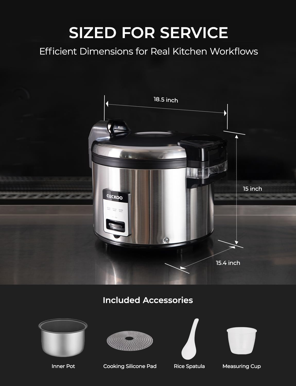 CUCKOO Commercial Rice Cooker & Warmer, Extra Large Rice Cooker 30-Cup Uncooked / 60-Cup Cooked, Professional Industrial Grain Cooker with Large Capacity, Easy One-Touch Operation, Silver (CR-3032)