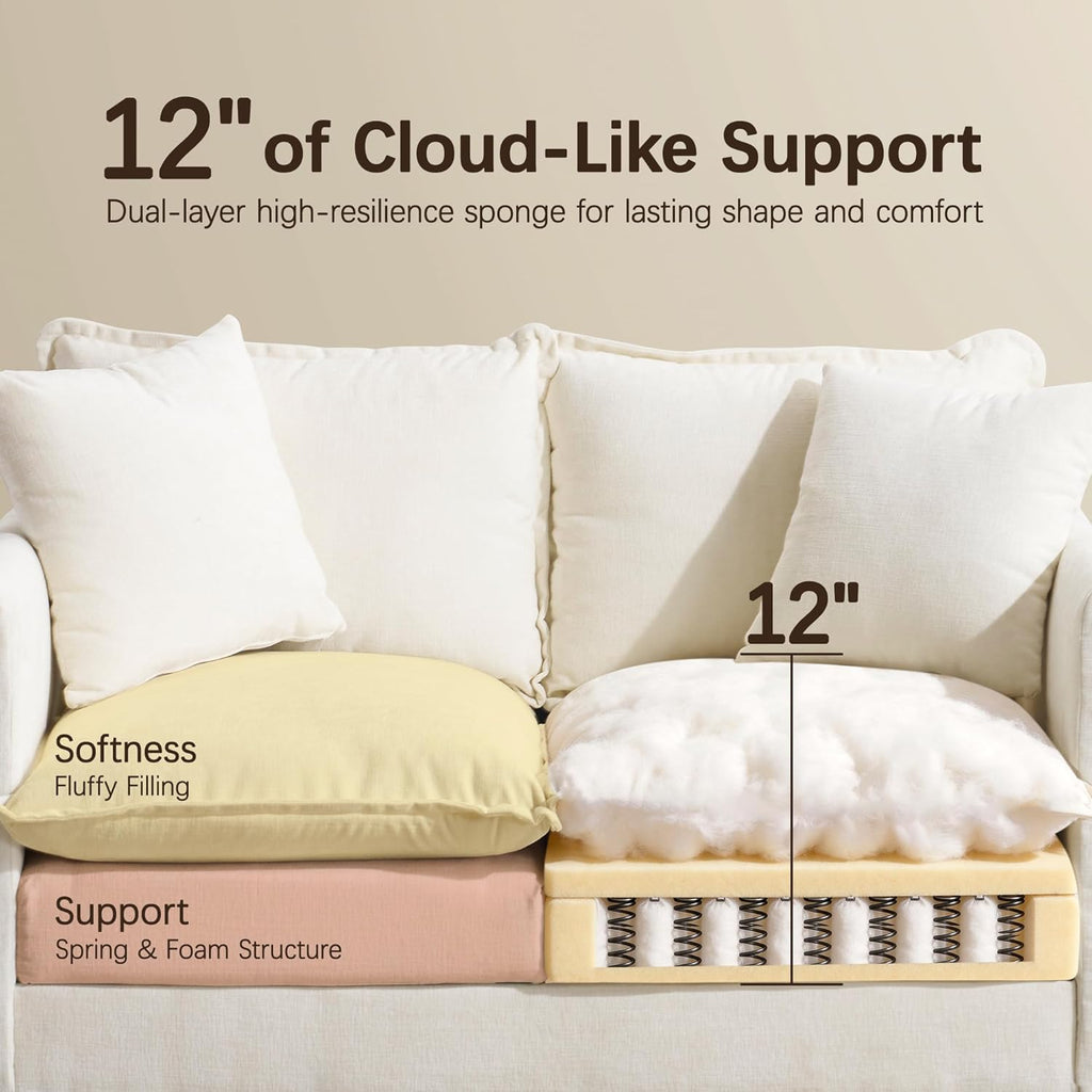 52" Loveseat Sofa, Modern Love Seat Couches, Small Loveseat for Small Spaces, Comfy Chenille Deep Seat Cloud Loveseat with 2 Pillows for Living Room, Bedroom,Apartment and Office, Beige