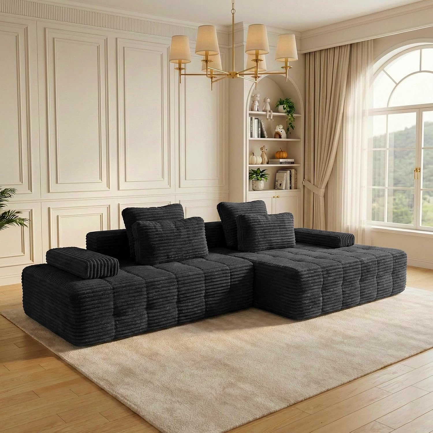 114" Sectional Couches for Living Room Cloud Couch Sofa with L-Shape Upholstered Boneless Couchs Modern Modular Sectional Couch with Chaise (Black, 114" W+Right Facing Chaise) | boneless couch, No Assembly Required