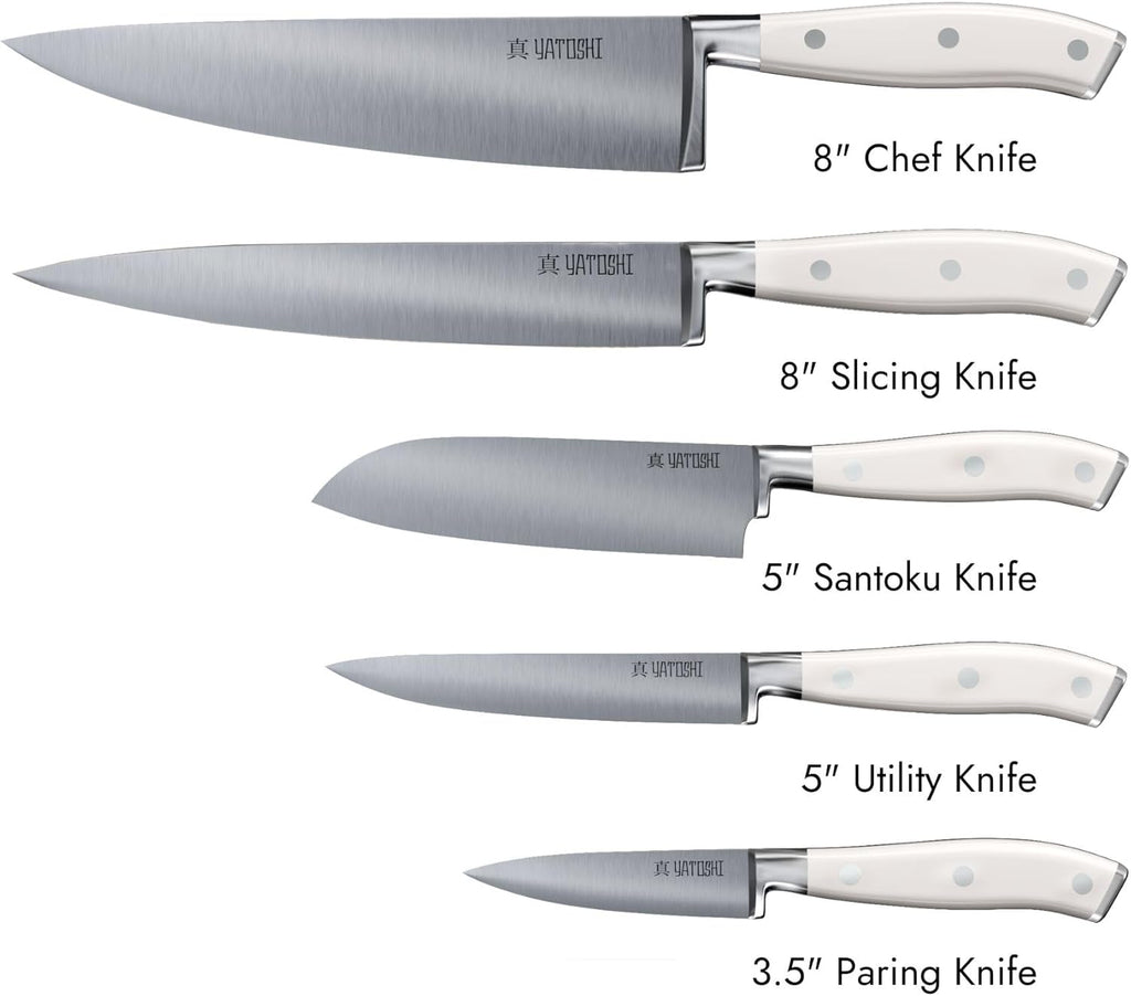 Yatoshi Knives Yatoshi Magnetic Kitchen Knife Block Set 6 Pcs White - Pro Kitchen Knife Set Ultra Sharp High Carbon Steel