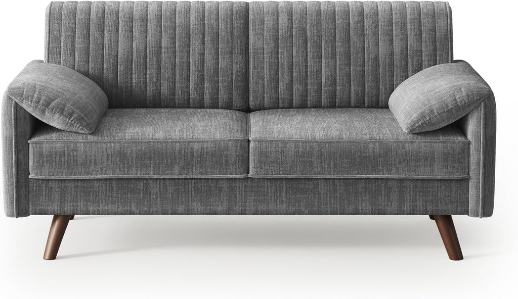 ONBRILL 64.5" Loveseat Sofa, Chenille Loveseat Couch for Living Room, 23.2" Deep Seat Love Seat with Padded Arms, Comfy Modern Small Couches for Bedroom, Small Spaces, Dorms, Office, Grey