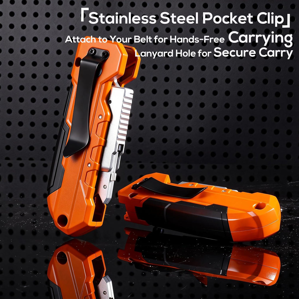 REXBETI 2-in-1 Folding Utility Knife and Scraper, Heavy-Duty Zinc Alloy Construction, Built-In Blade Storage,Retractable Blade with Safety Lock,Includes 26 SK5 Black Replacement Blades（2pack）