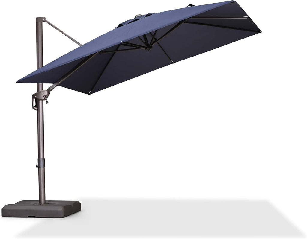 PURPLE LEAF 9' X 9' Patio Umbrella Antique Bronze Square Cantilever Umbrella Outdoor with 360° Rotation and Aluminum Offset Hanging for Pool Deck Garden Backyard, Navy Blue