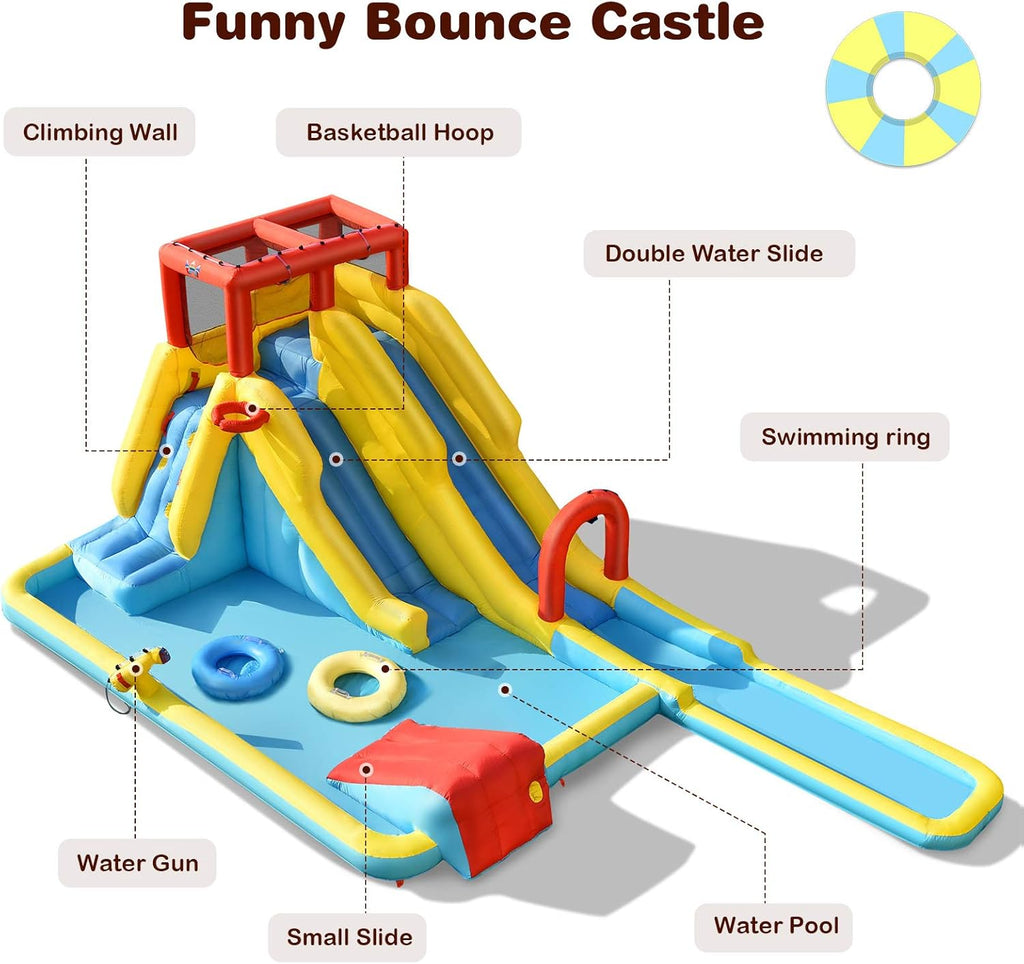 BOUNTECH Inflatable Water Slide, Dual Surfing Slides Kids Water Slide Park Jump Bouncy Castle w/2 Swimming Rings, Large Splash Pool, Blow up Water Slides Inflatables for Big Kids 3-12 Outdoor