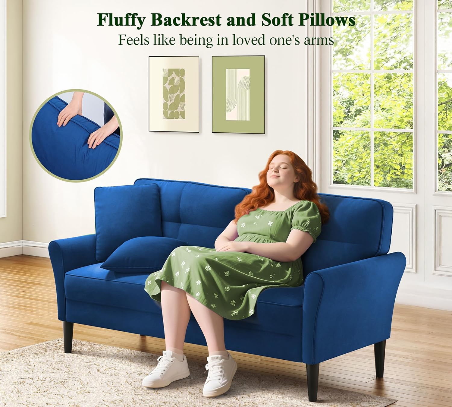 Loveseat Sofa, 69" Love Seat Couches, Comfy Velvet Small Couches for Small Spaces with 2 Pillows, Tool-Free Setup Sofas & Couches, 700lb Load Sofas for Living Room, Mini Couch for Bedroom, Blue Couch