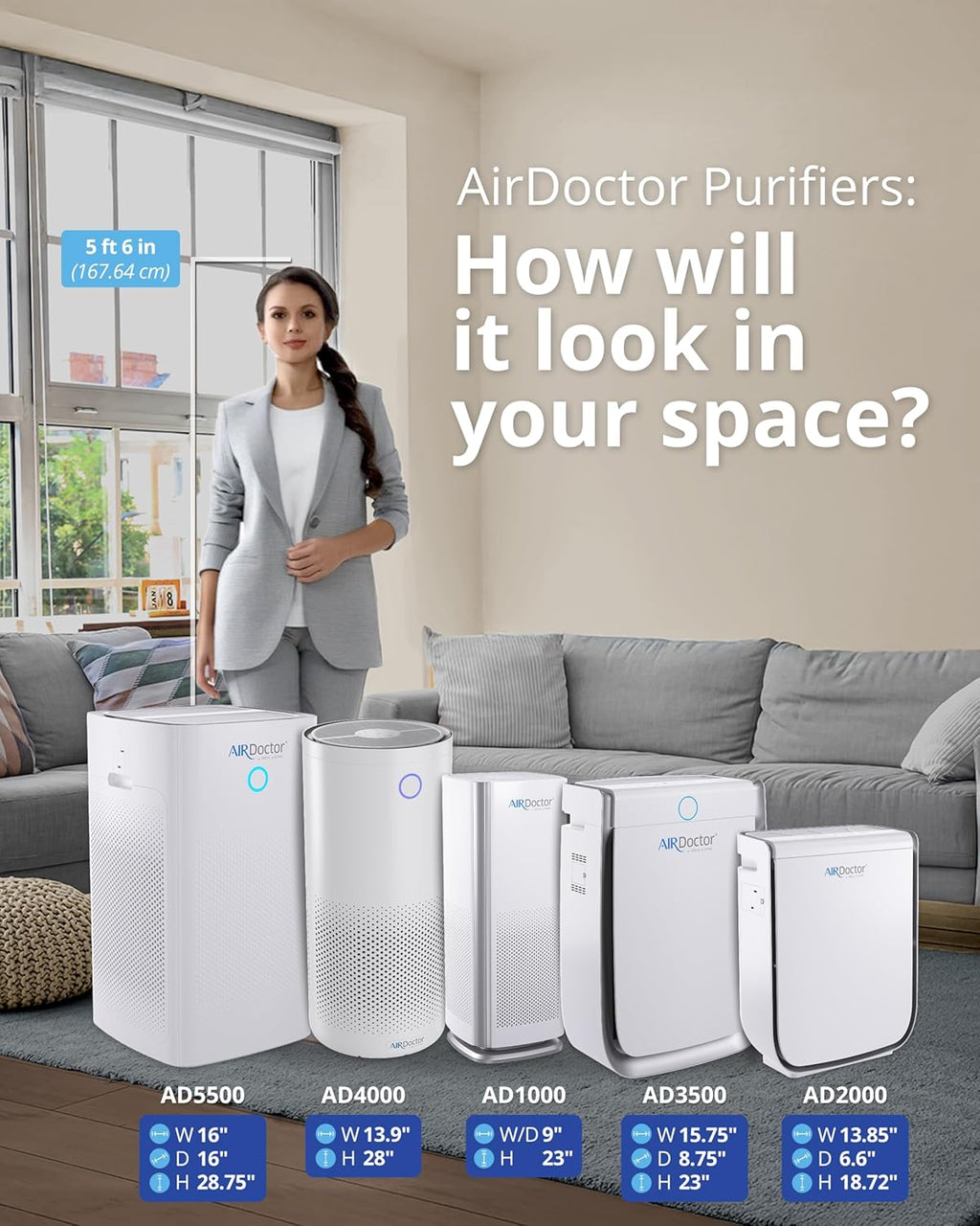 AIRDOCTOR AD1000 HEPA Air Purifier | Perfect for Guest Rooms, Kids' Bedrooms and Home Offices | Circulates the Air in 285 sq. ft. 4X/Hour