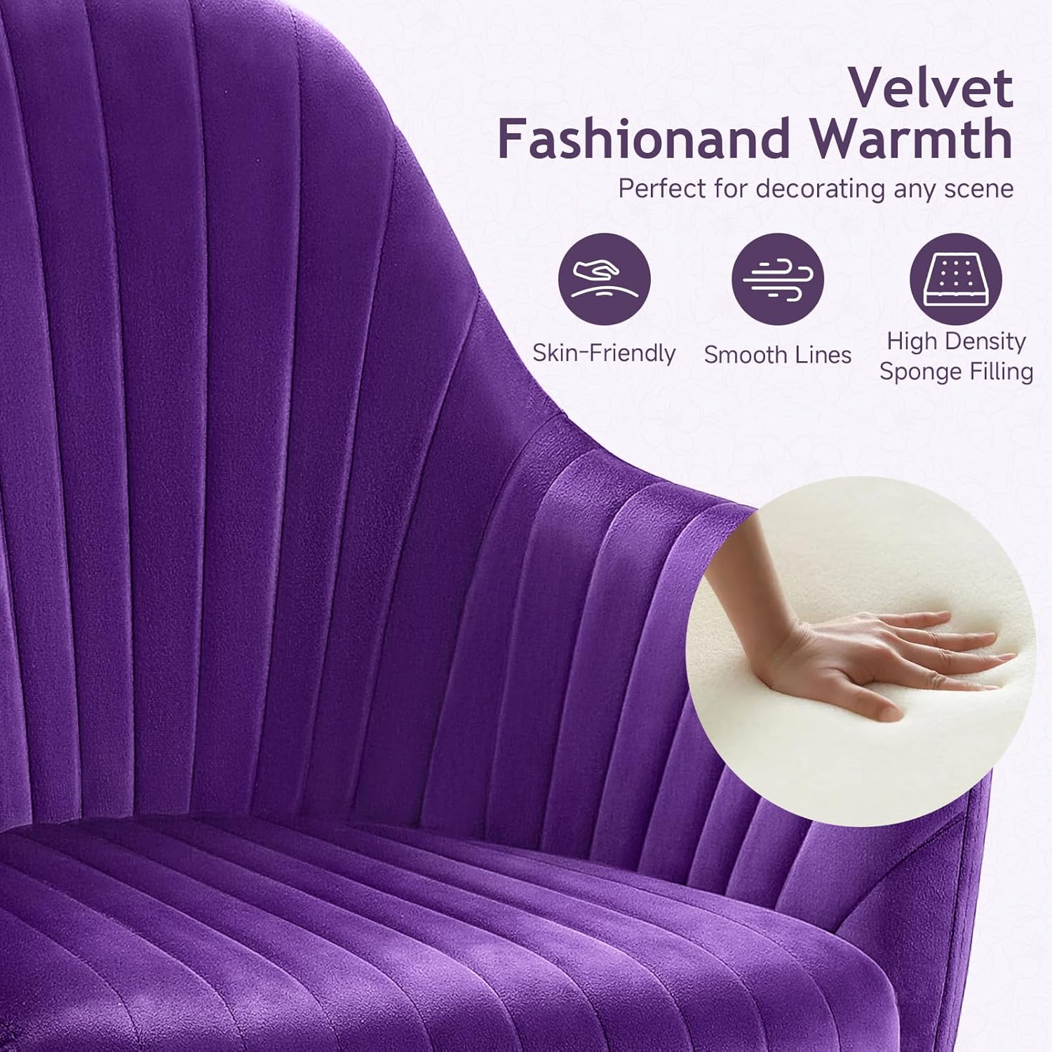 Warmiehomy Office Chair, Velvet Desk Chair for Home Office, Cozy Vanity Chair, Girl Cute Makeup Chair with Arm Rest for Bedroom Dressing Room (Velvet Plum Purple)