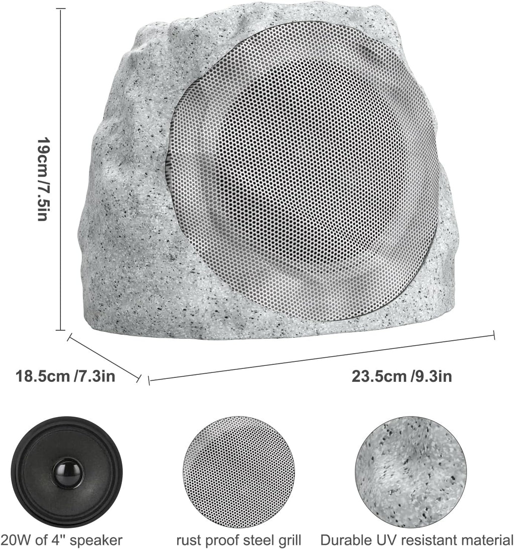 Outdoor Speakers Solar Powered & USB-C Rechargeable, Rock Speakers TWS Pairing Wireless Outdoor Speaker Bluetooth 5.4, LED Light Show, Waterproof, ideal for Backyard BBQ, Garden, Poolside (2-Pc,Grey)