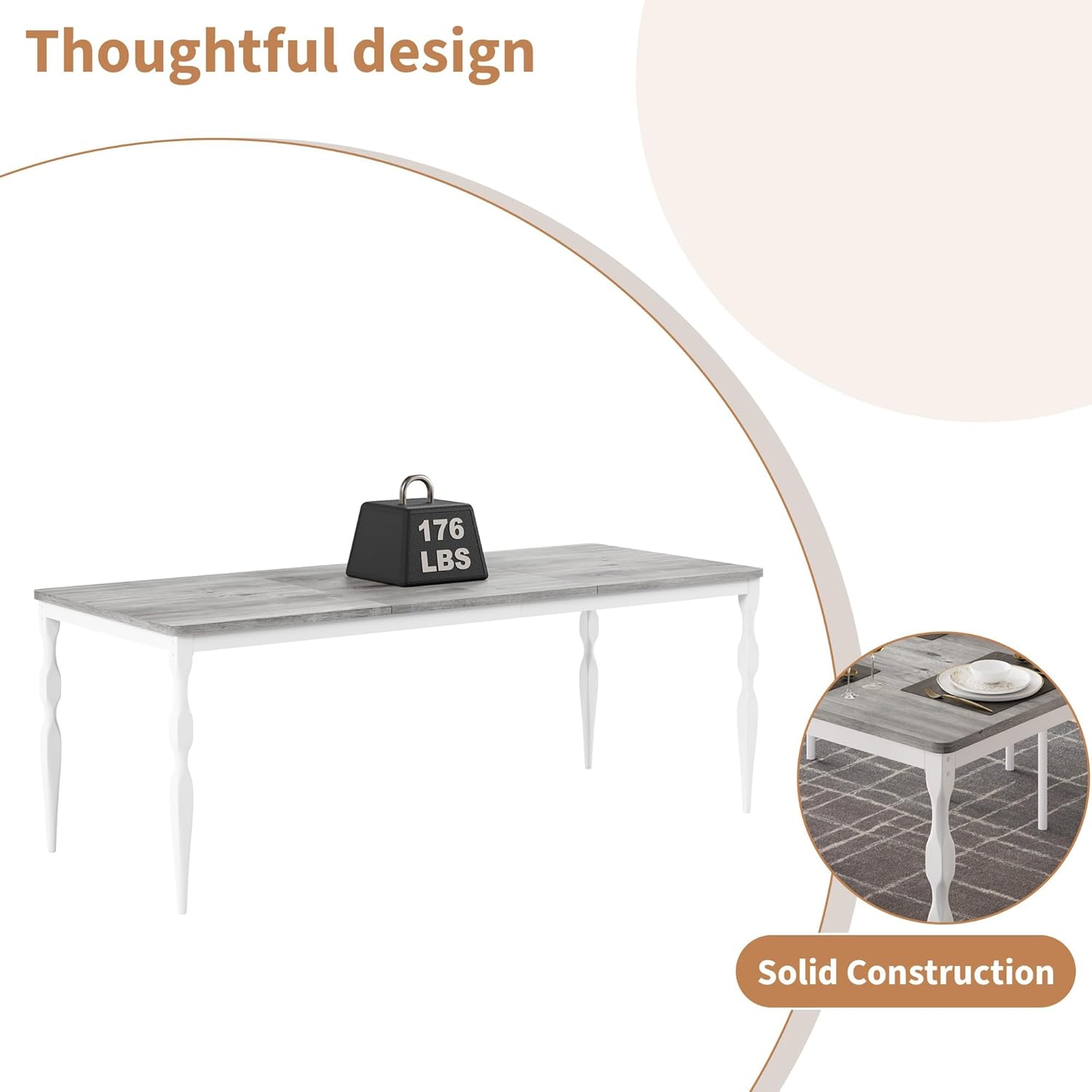 Rectangular Dining Table for 6, 71 in Rustic Farmhouse Kitchen Table with Large Tabletop, Long Wooden Dining Room Table with Heavy Duty Legs, Dinette and Dinner Desk for Party, Big Family, Grey