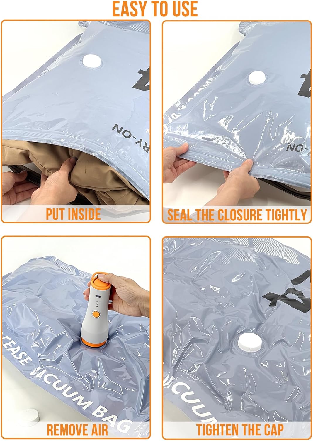 10Pack Travel Vacuum Storage Bags with Rechargeable Wireless Electric Pump, 3 Sizes (20/24/28 Inch) Space Saver Seal Bags for Luggage Suitcase, Carry-on Size for Clothes Travel Essentials Luggage