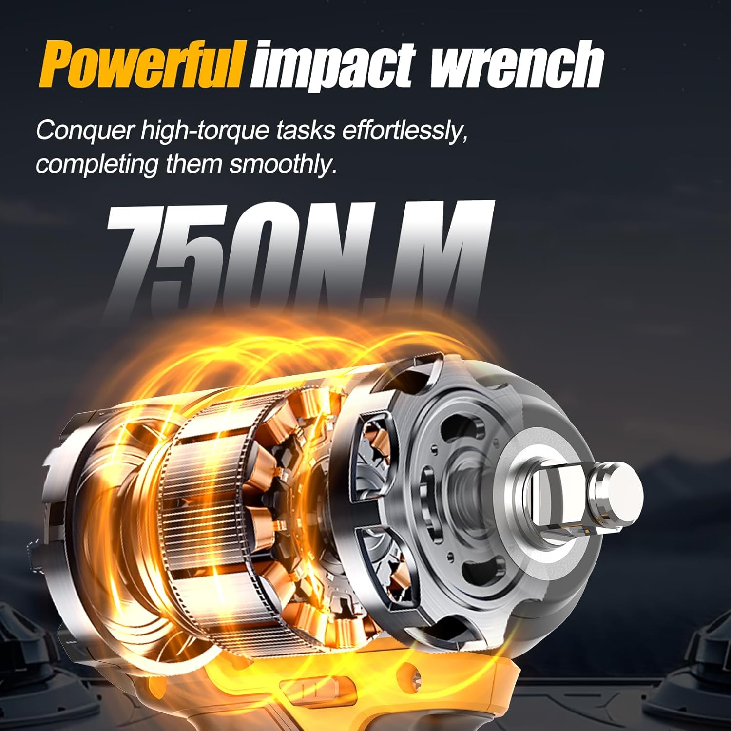 1/2 inch Brushless Impact Wrench 750N.m(553 Ft-lbs) 20V High Torque Impact Gun with 2x4.0AH Battery and Fast Charger Cordless Impact Driver for Car,Construction,Building,DIY
