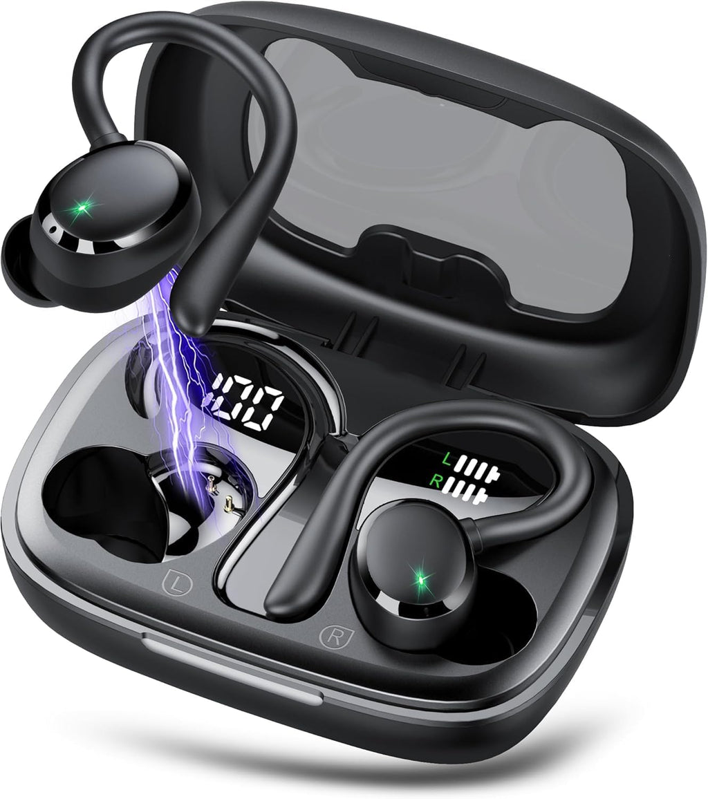 IKG Ear Buds Wireless Earbuds Bluetooth 5.3 Headphones 72hrs Playtime with Digital Display Sports Wireless Headphones with Earhook Deep Bass 2.0,IPX7 Waterproof, Over-Ear Earphones for Sport Running