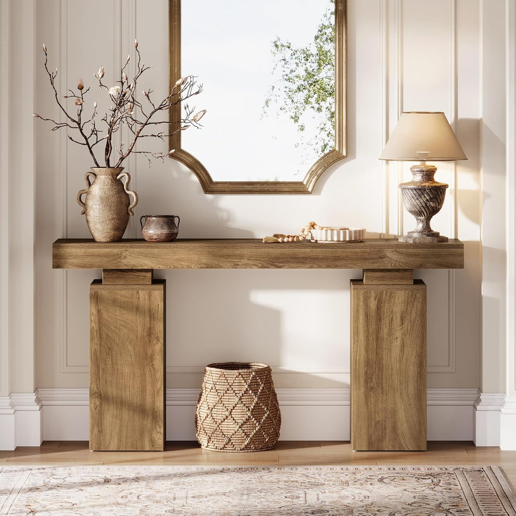 Tribesigns 63-Inch Long Console Table, Farmhouse Entryway Table Behind Couch, Wooden Foyer Stand Entry Station, Modern Hallway Accent Furniture for Living Room Decor, Entrance, Natural Wood Finish