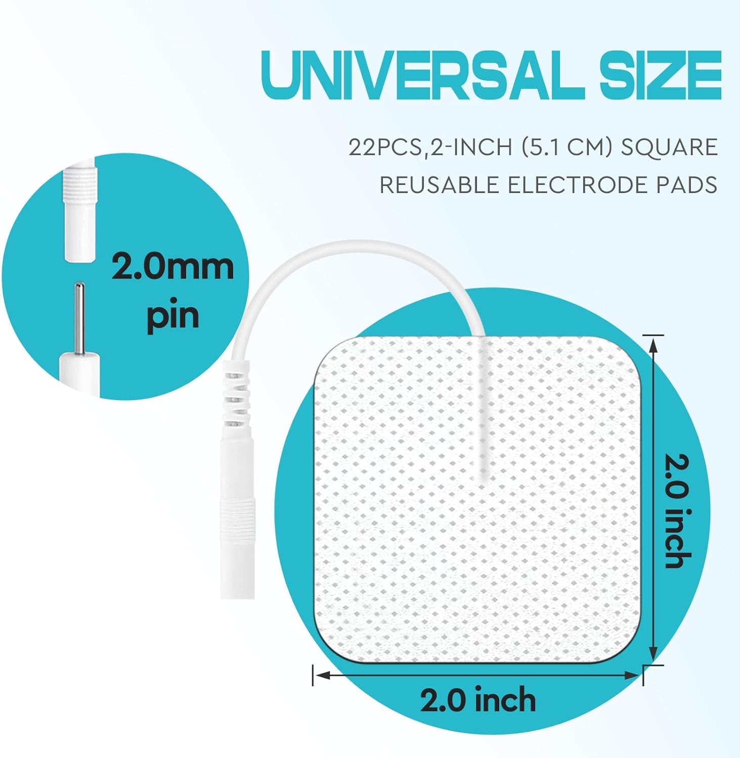 22 PCS 2X 2” Tens Unit Electrode Pads Compatible with Auvon Tens 7000 Muscle Stimulator Machine,Tens Unit Replacement Pads Reuse More Than 35-50 Times with Self Stick and Non-Irritating Designs