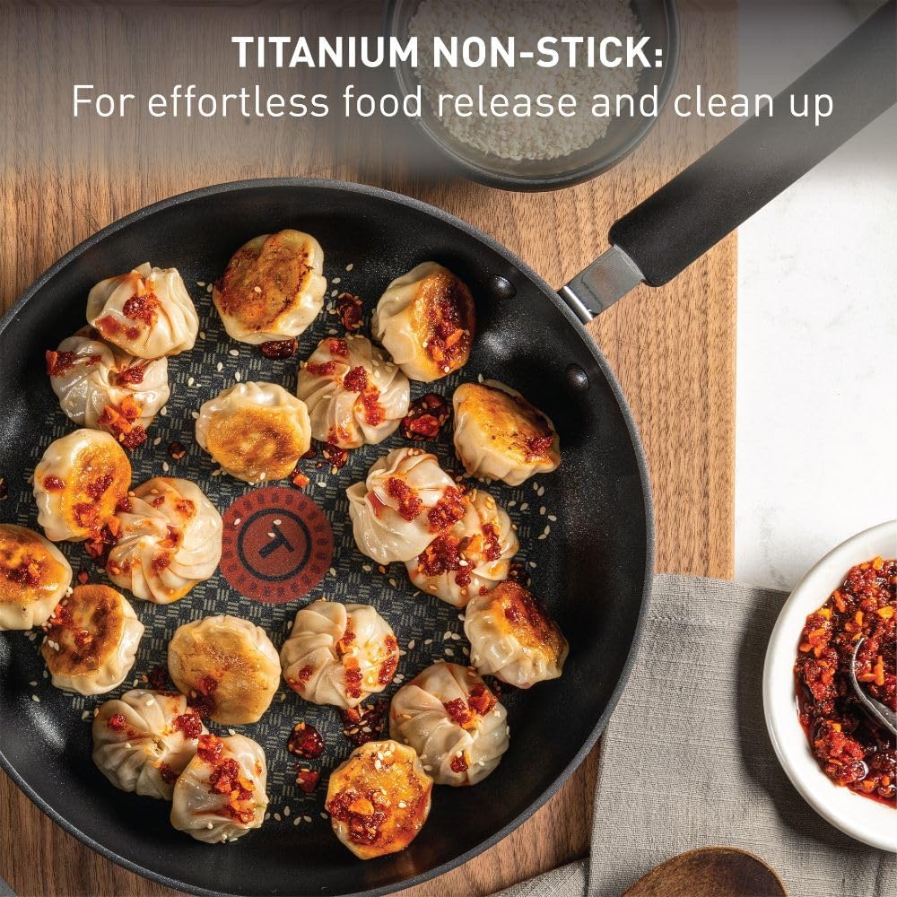 T-Fal Ultimate Hard Anodized Nonstick Fry Pan Set 3 Piece: 8, 10.25, & 12 Inch, Oven Broiler Safe 400F, Kitchen Cookware Set, Pots and Pans Set Non Stick, Frying Pans, Skillets, Dishwasher Safe, Onyx