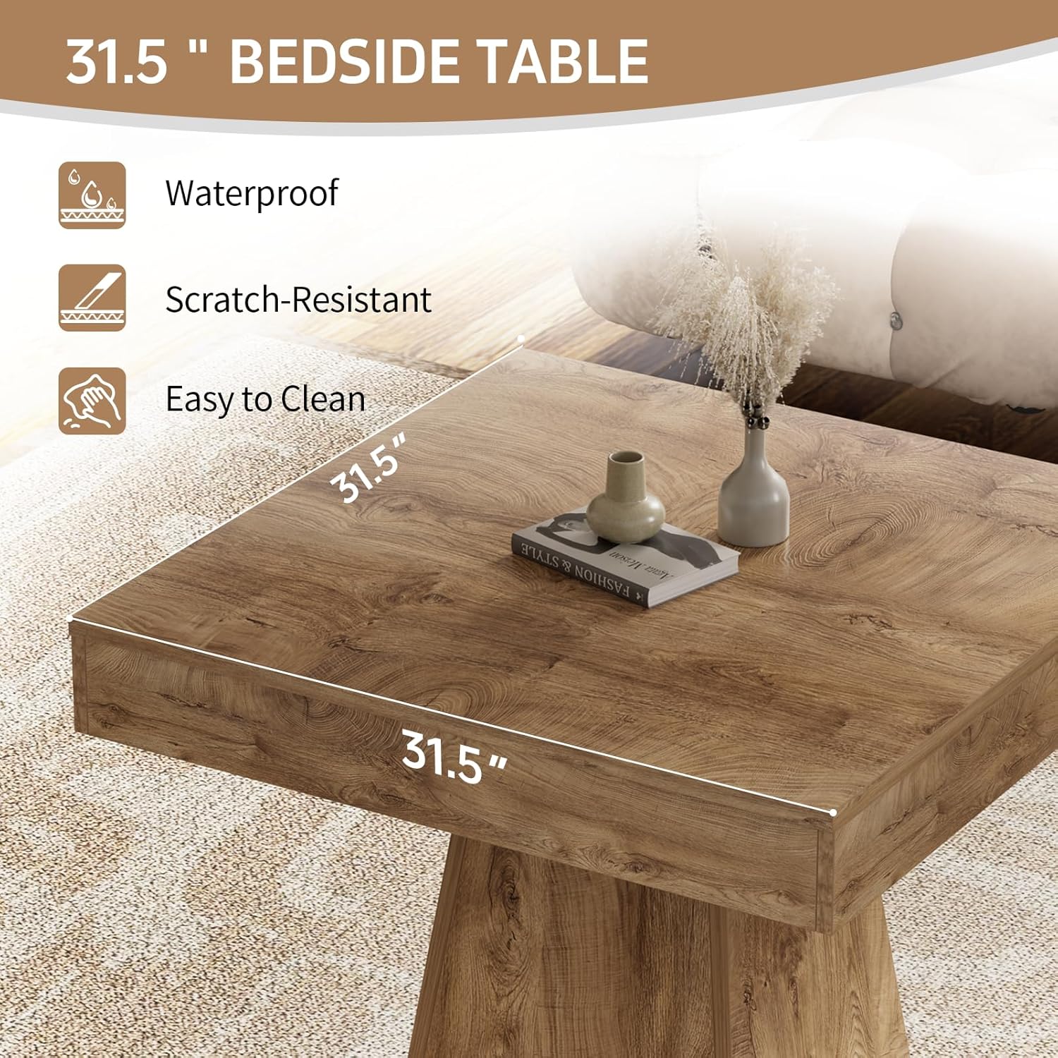 Square Dining Table, 31.5-inch Dinner Table for 2-4 People, Kitchen Table with Load-Bearing Trapezoidal Base, for Home, Dining Room, Small Space, Brown