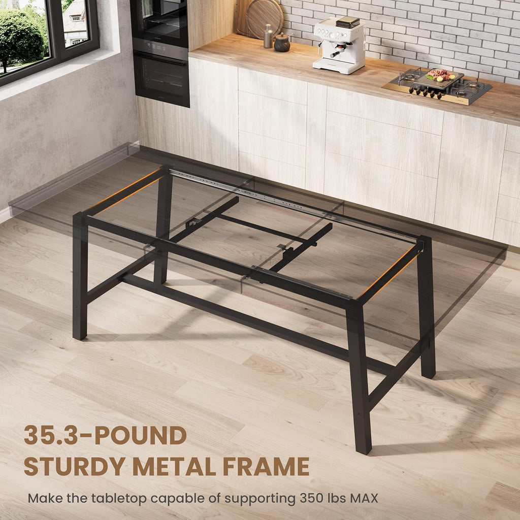 GarveeHome 63-83" Extendable Dining Table, Industrial Rectangular Dining Room Table for 6-8 People, Expandable Kitchen Table with Heavy Duty Metal Frame for Dining Room, Kitchen & Parties, Black
