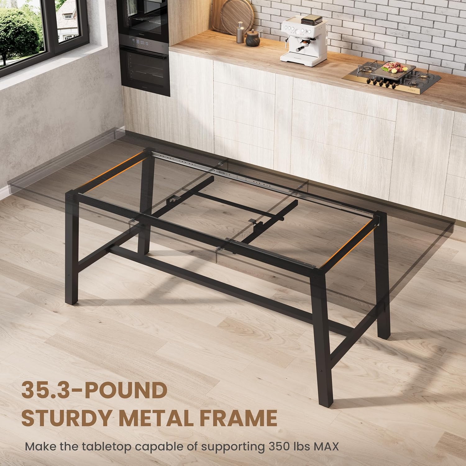 GarveeHome 63-83" Extendable Dining Table, Industrial Rectangular Dining Room Table for 6-8 People, Expandable Kitchen Table with Heavy Duty Metal Frame for Dining Room, Kitchen & Parties, Black