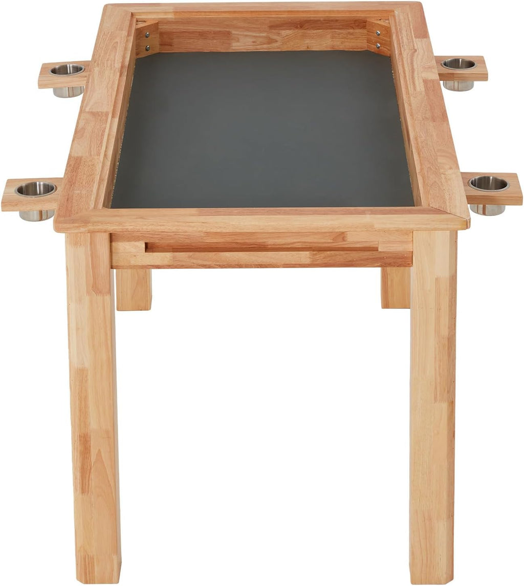 Oak Board Game Table with Removable Table Top, 52" x 29" Play Area, PU Leather Playmat & 4 Cup Holders, Seats 4-6 Players, Dual-Purpose for Gaming & Dining